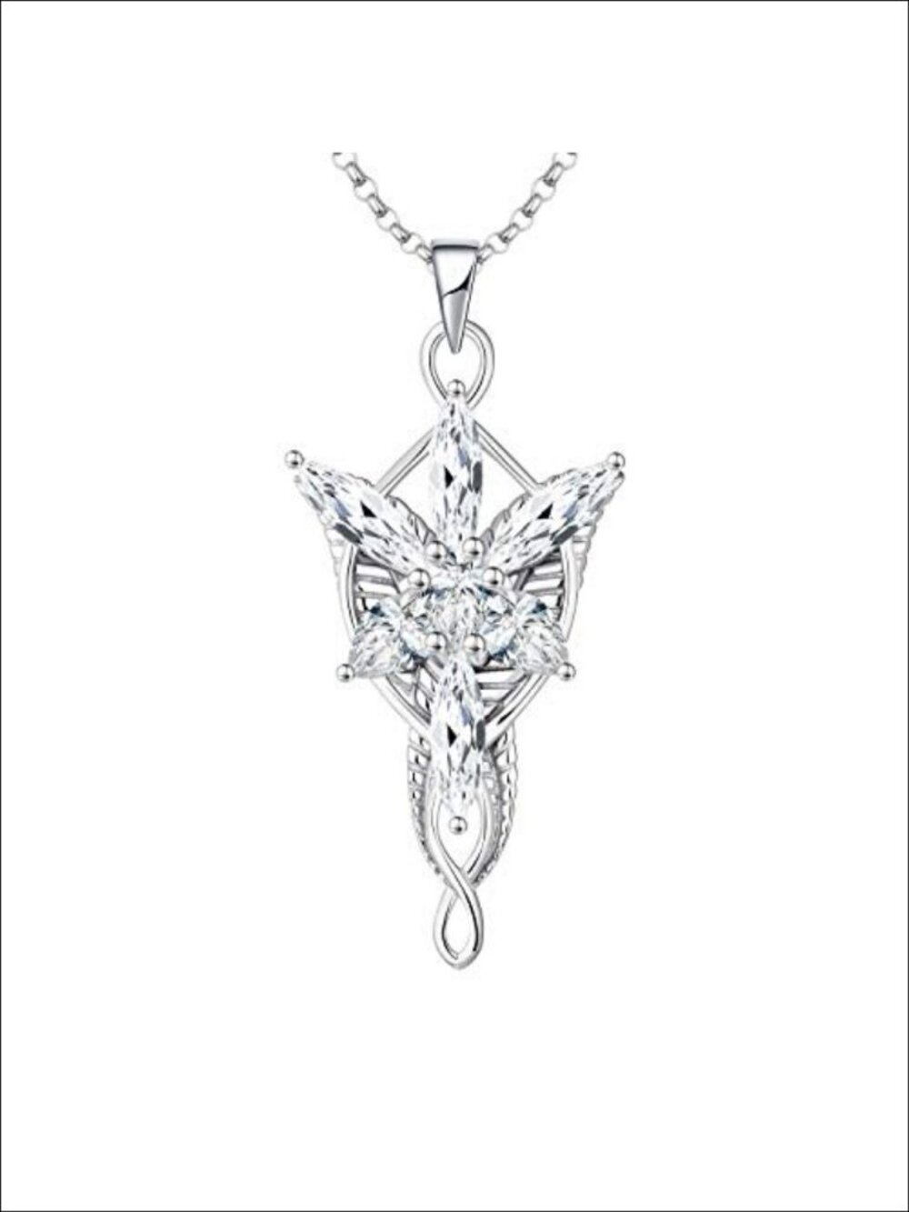 925 Sterling Silver Arwen Evenstar Necklace Cubic Zirconia Pendant Adjustable